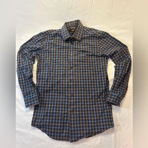 APT.9 Premier Flex Button-Up Shirt | Blue Black Plaid | Size 15 32/33 | Slim Fit